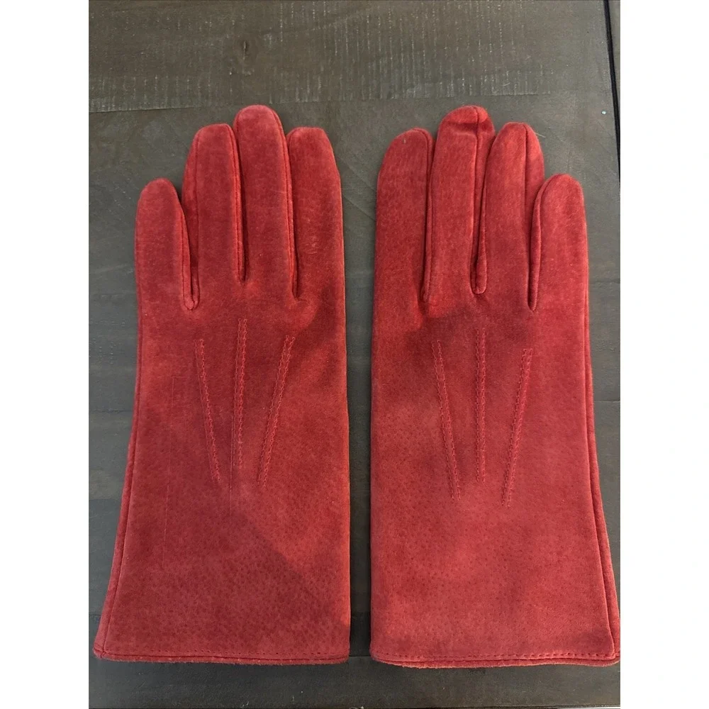 1980s FOWNES Red Suede Leather Gloves Size XL